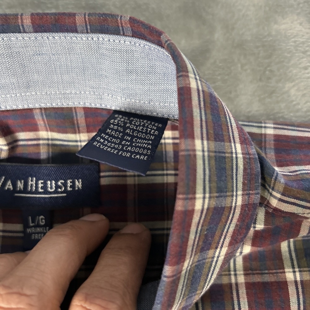 Van Heusen Shirt Mens Large Plaid Long Sleeve Button Up Wrinkle Free - Picture 4 of 10